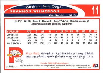 2013 Grandstand Portland Sea Dogs #NNO Shannon Wilkerson Back