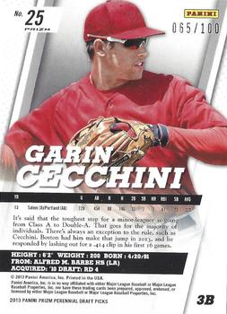 2013 Panini Prizm Perennial Draft Picks - Red Prizms #25 Garin Cecchini Back