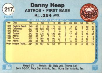 1982 Fleer #217 Danny Heep Back