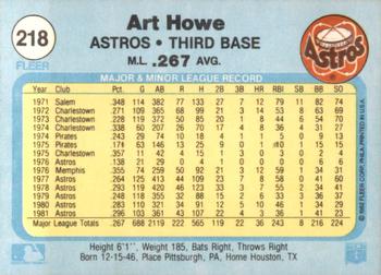 1982 Fleer #218 Art Howe Back