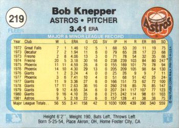 1982 Fleer #219 Bob Knepper Back