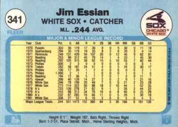 1982 Fleer #341 Jim Essian Back