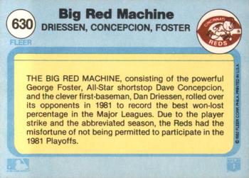 1982 Fleer #630 Big Red Machine (Dan Driessen / Dave Concepcion / George Foster) Back