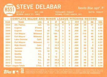 2013 Topps Heritage High Number #H551 Steve Delabar Back