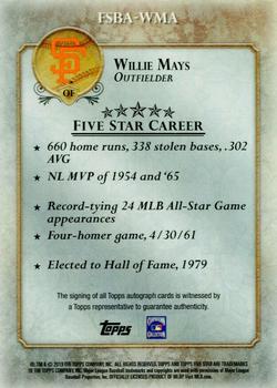 2013 Topps Five Star - Autographs #FSBA-WMA Willie Mays Back