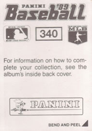 1989 Panini Stickers #340 Tom Brookens Back