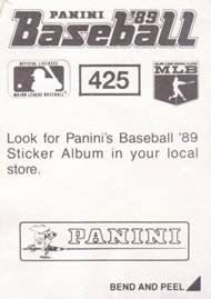 1989 Panini Stickers #425 Luis Polonia Back