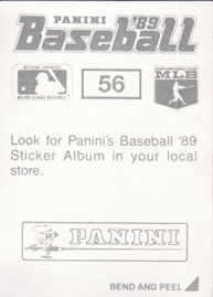 1989 Panini Stickers #56 Ryne Sandberg Back