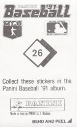 1991 Panini Stickers #26 John Smoltz Back