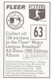 1995 Fleer Panini Stickers #63 Ozzie Smith Back