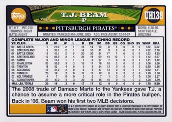 2008 Topps Updates & Highlights #UH138 T.J. Beam Back