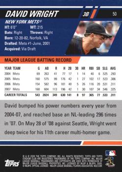 2008 Stadium Club #50 David Wright Back