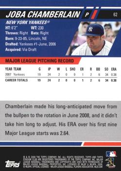 2008 Stadium Club #62 Joba Chamberlain Back