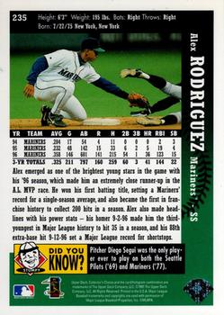 1997 Collector's Choice #235 Alex Rodriguez Back