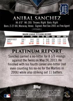2014 Bowman Platinum #14 Anibal Sanchez Back