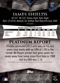 2014 Bowman Platinum #27 James Shields Back