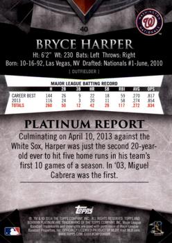 2014 Bowman Platinum #40 Bryce Harper Back