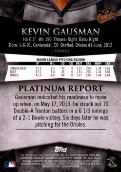 2014 Bowman Platinum #86 Kevin Gausman Back