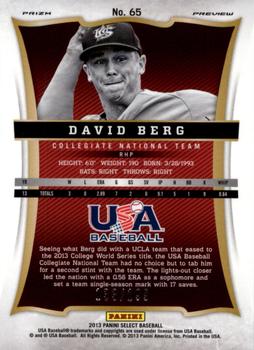 2013 Panini USA Baseball - Select Preview Blue Prizms #65 David Berg Back