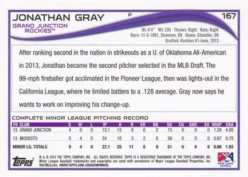 2014 Topps Pro Debut #167a Jonathan Gray Back