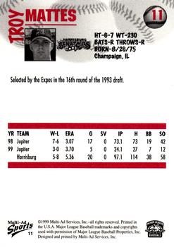 2000 Multi-Ad Harrisburg Senators #11 Troy Mattes Back