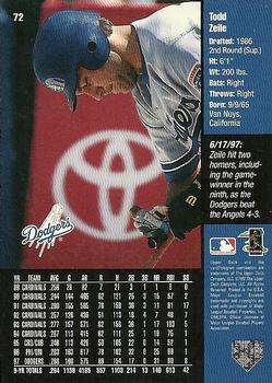 1998 Upper Deck Special F/X #72 Todd Zeile Back