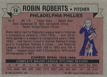 1982 Topps Cracker Jack #14 Robin Roberts   Back
