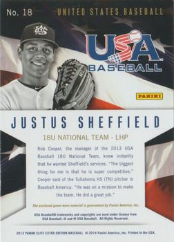 2013 Panini Elite Extra Edition - USA Baseball 18U Game Jerseys #18 Justus Sheffield Back