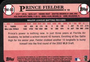 2014 Topps - 1989 Topps Die Cut Minis #TM-93 Prince Fielder Back