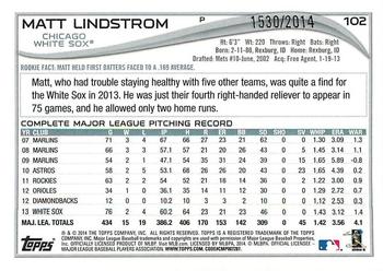 2014 Topps - Gold #102 Matt Lindstrom Back