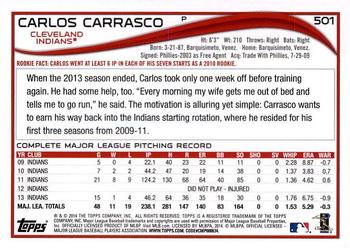 2014 Topps - Red Foil #501 Carlos Carrasco Back