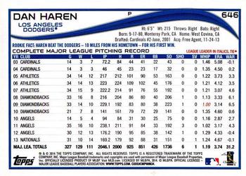 2014 Topps - Red Foil #646 Dan Haren Back