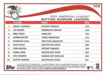 2014 Topps - Blue #103 Miguel Cabrera / Joe Mauer / Mike Trout Back