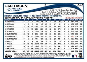 2014 Topps - Green #646 Dan Haren Back