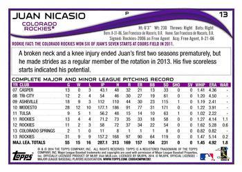 2014 Topps - Yellow #13 Juan Nicasio Back