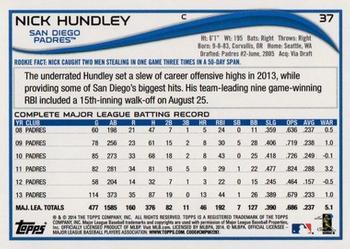 2014 Topps - Yellow #37 Nick Hundley Back