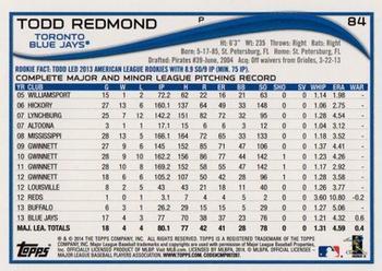 2014 Topps - Yellow #84 Todd Redmond Back