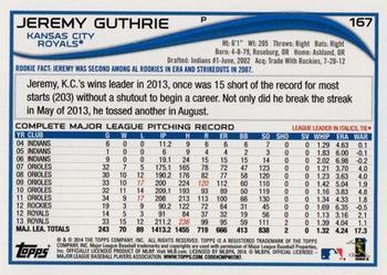 2014 Topps - Yellow #167 Jeremy Guthrie Back