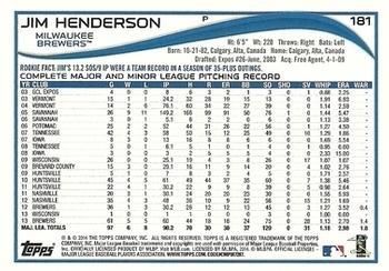 2014 Topps - Yellow #181 Jim Henderson Back