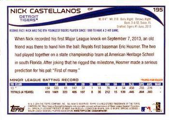 2014 Topps - Yellow #195 Nick Castellanos Back