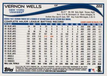 2014 Topps - Yellow #222 Vernon Wells Back