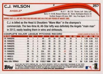 2014 Topps - Yellow #257 C.J. Wilson Back