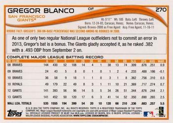 2014 Topps - Yellow #270 Gregor Blanco Back