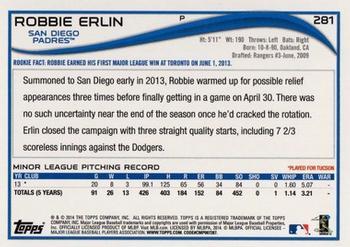 2014 Topps - Yellow #281 Robbie Erlin Back