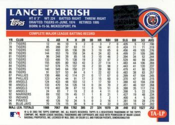 2003 Topps Retired Signature Edition - Autographs #TA-LP Lance Parrish Back