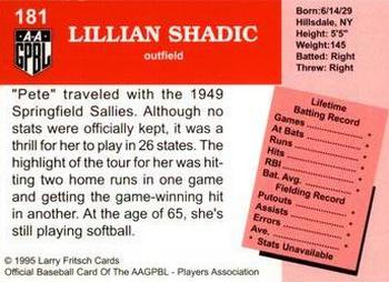 1995 Fritsch AAGPBL Series 1 #181 Lillian Shadic Back