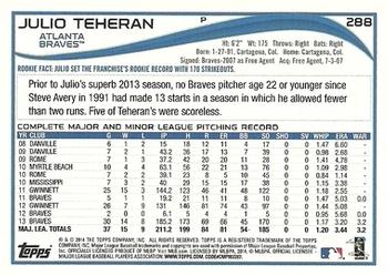 2014 Topps - Red #288 Julio Teheran Back