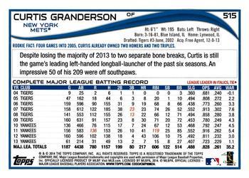 2014 Topps - Red #515 Curtis Granderson Back