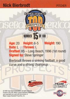 1999 Team Best Baseball America #15 Nick Bierbrodt Back