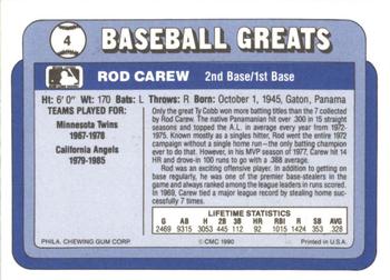 1990 Swell Baseball Greats #4 Rod Carew Back